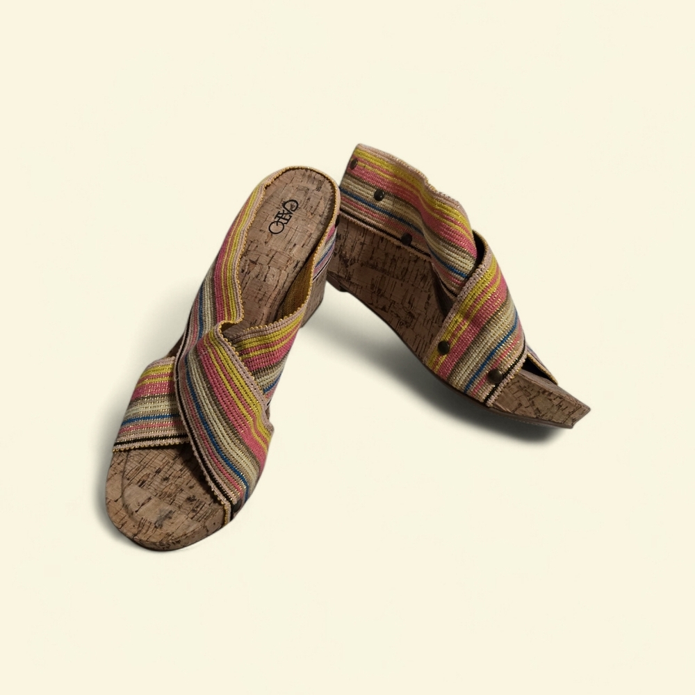 Cork Wedge Slide Sandals in Multicolor Stripe By Cato Size 8 NWOT. Never Worn!